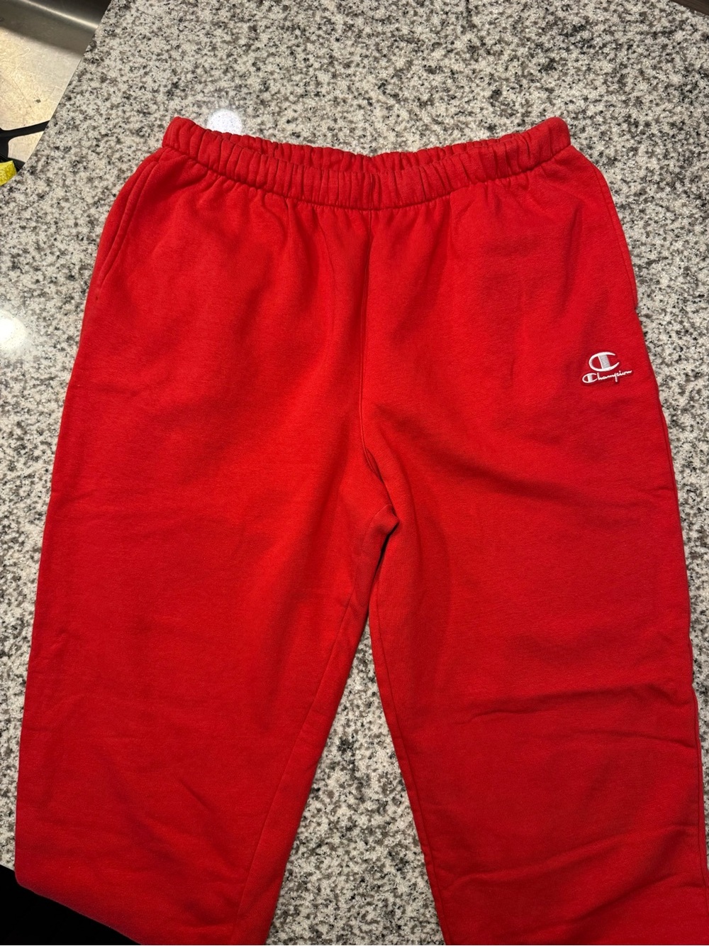 Champion Mens Red Fleece Sweatpants with White Logo